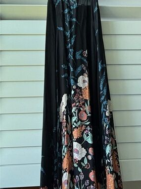Free People Black Maxi Dress with Teal and Peach Floral Accents
